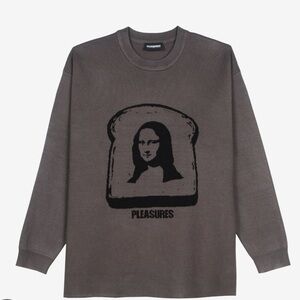 Pleasures purple grey Mona Lisa toast crew neck sweater top, men’s large